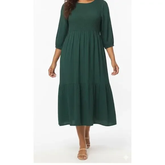 Croft & Barrow 2X Plus Green Long Sleeve Midi Dress NWT Modest Casual - Picture 2 of 8